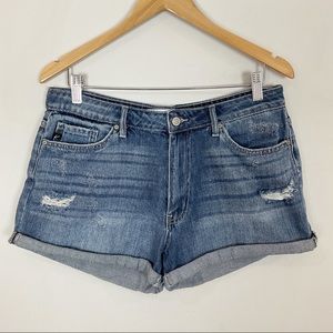 Kancan Cuffed Slightly Distressed Denim Shorts